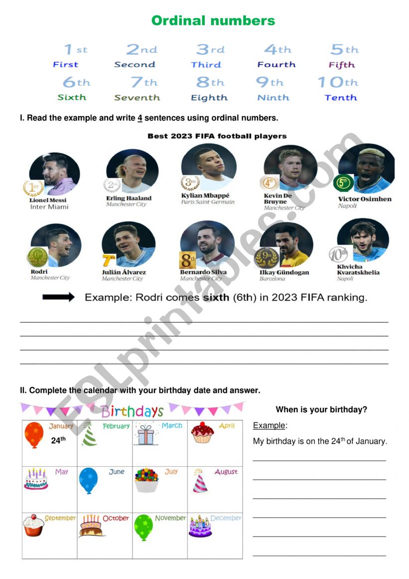 Ordinal numbers worksheet