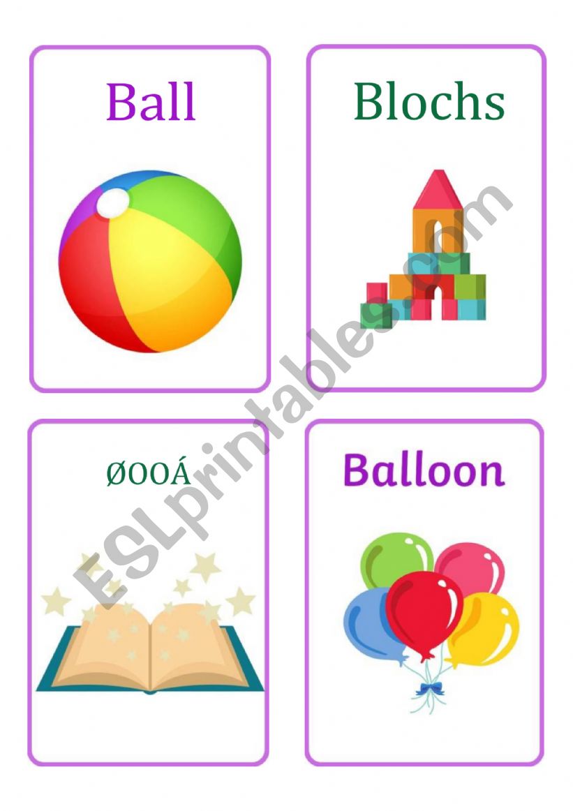 Kids toys flashcards worksheet