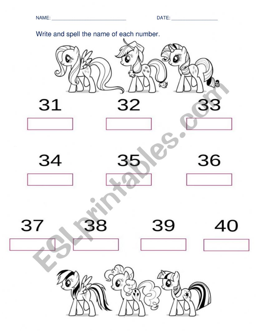 NUMBERS FROM 31-40 worksheet