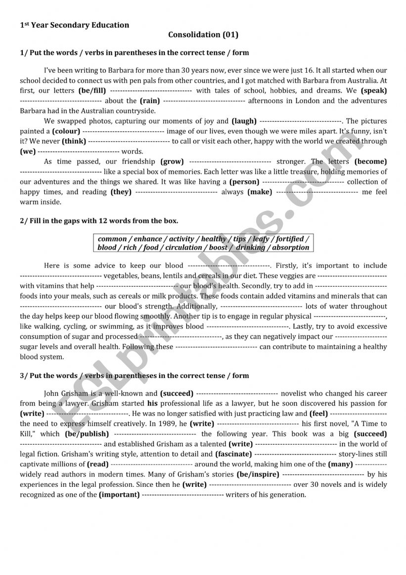 1st YSE: Revision exercises (1) for ETT02