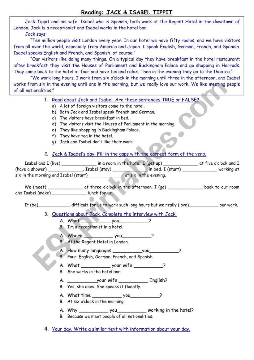 Present Simple in context worksheet