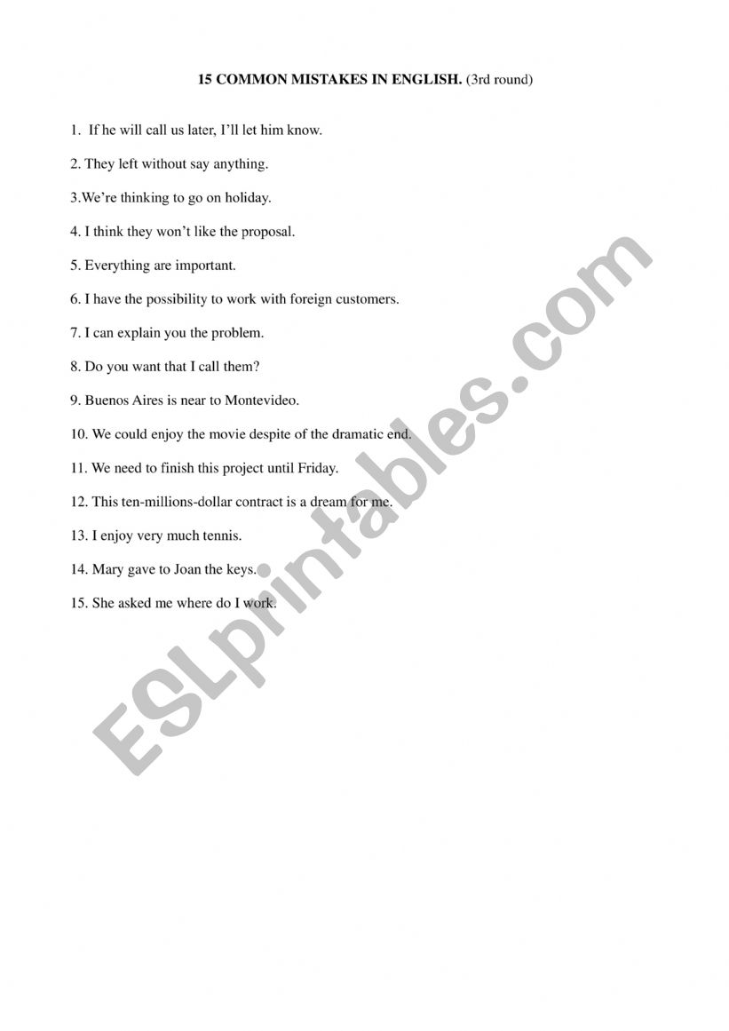 COMMON MISTAKES worksheet