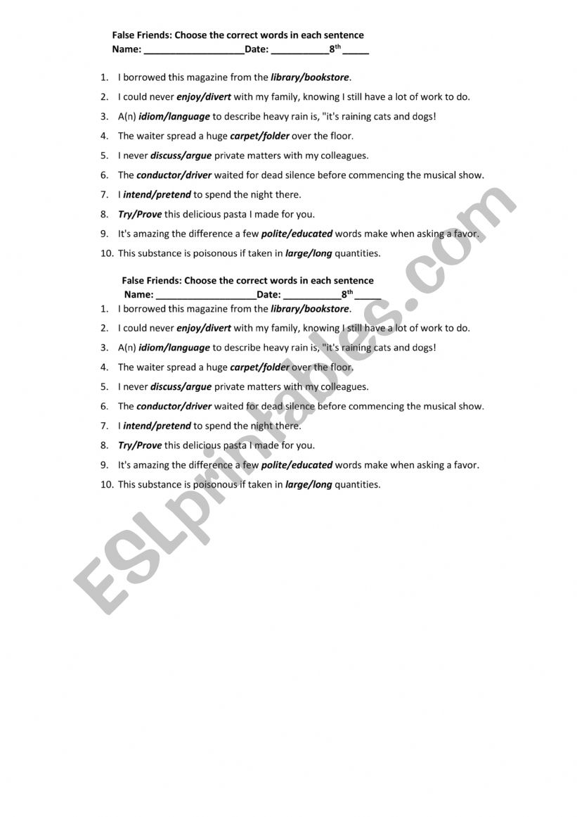 False Friends (answer key included)