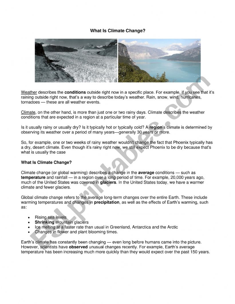 What Is Climate Change worksheet