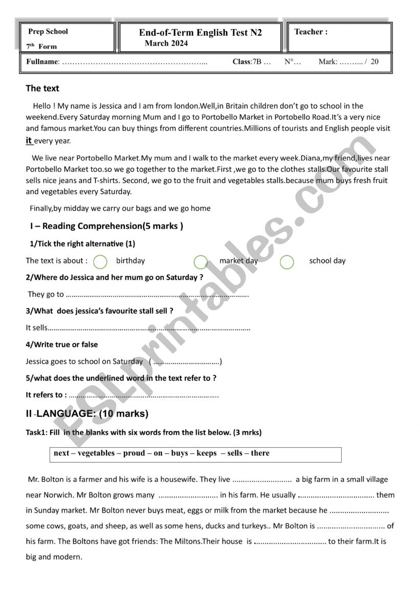 end of term test 2  worksheet