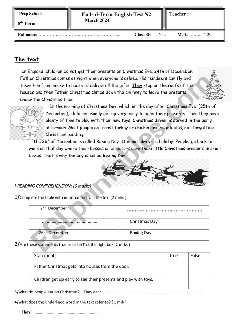 end of term test 2 worksheet