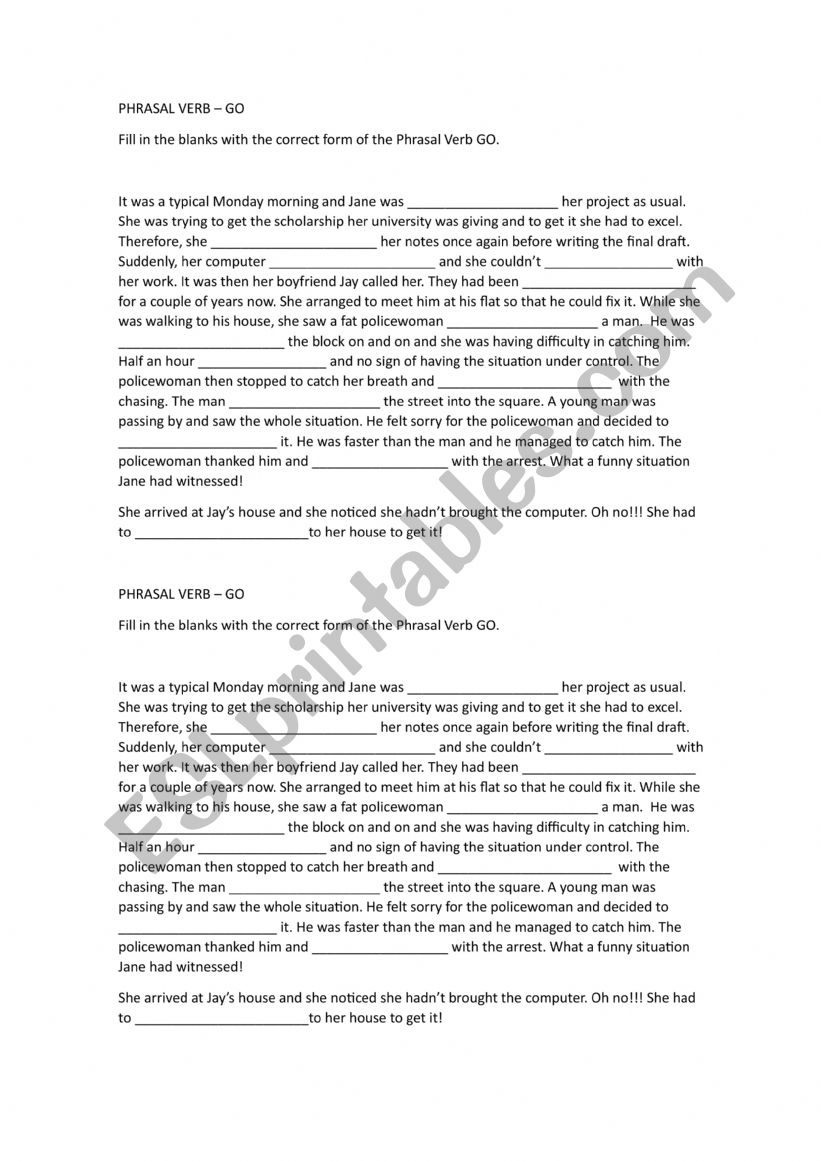 Phrasal Verbs with Go worksheet