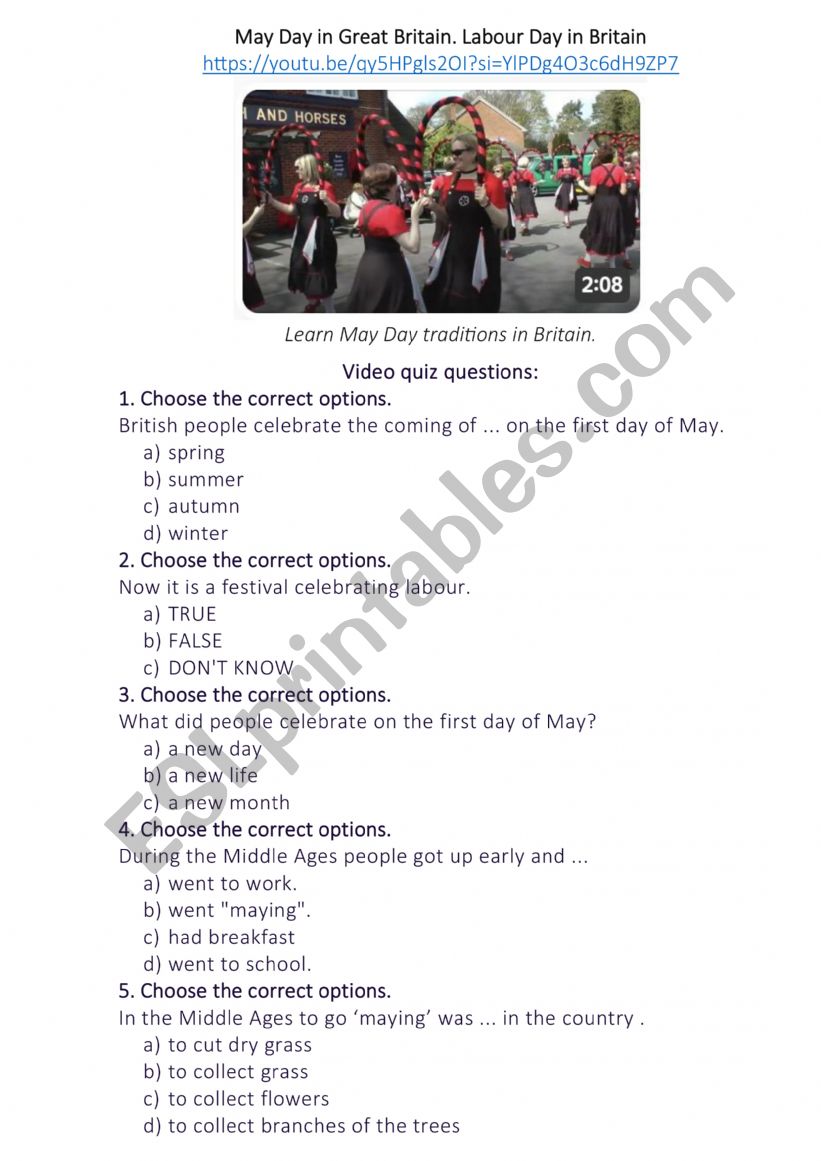 May Day in Great Britain worksheet