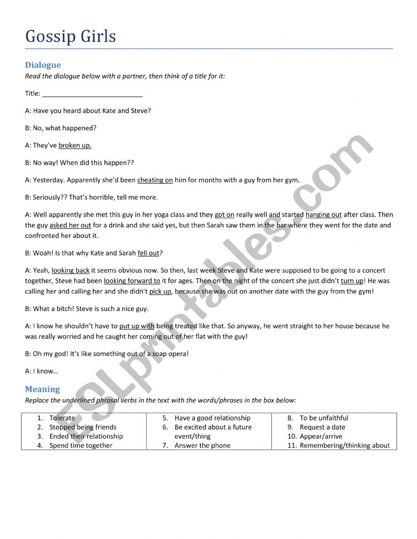 Gossip worksheet