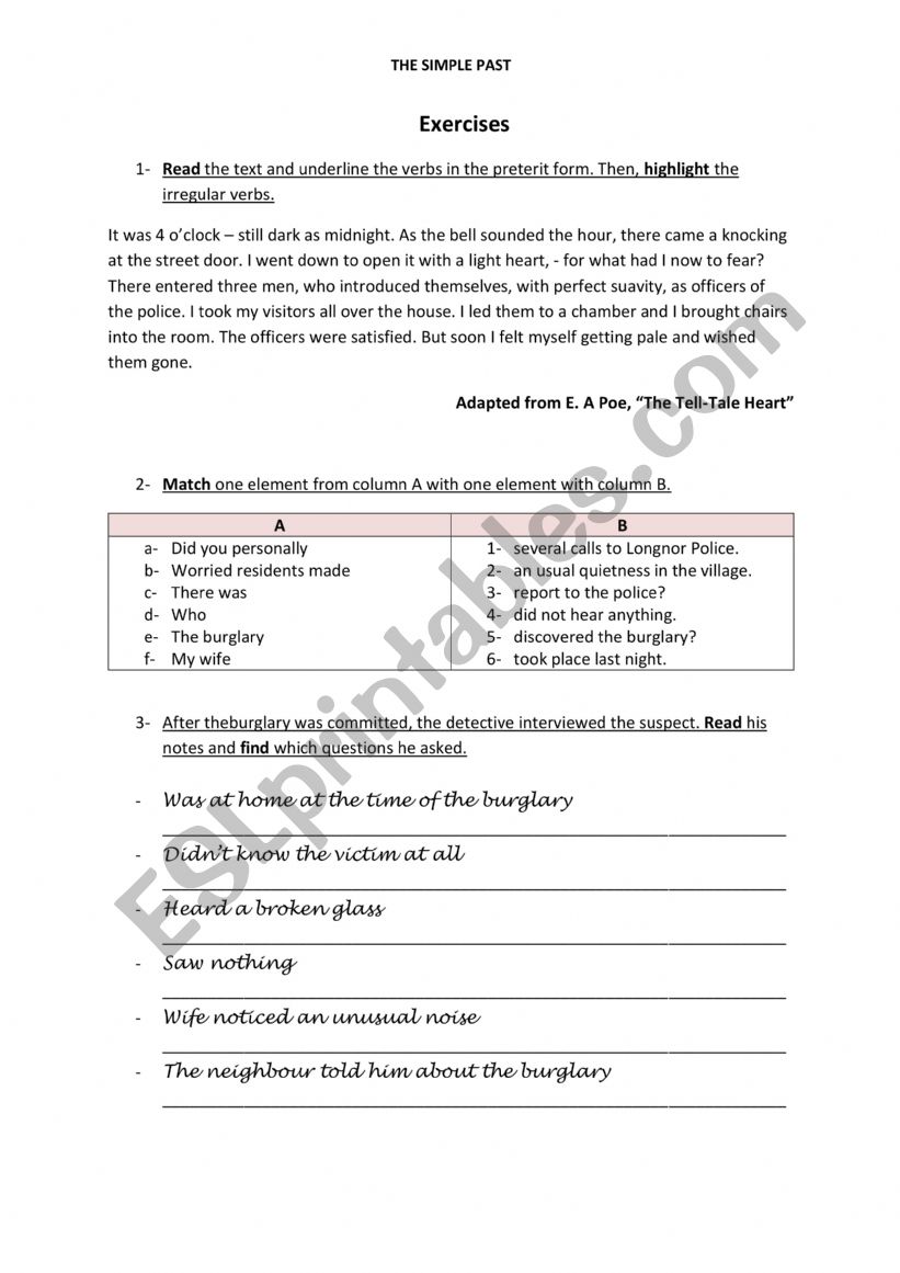 The simple past - The robbery worksheet