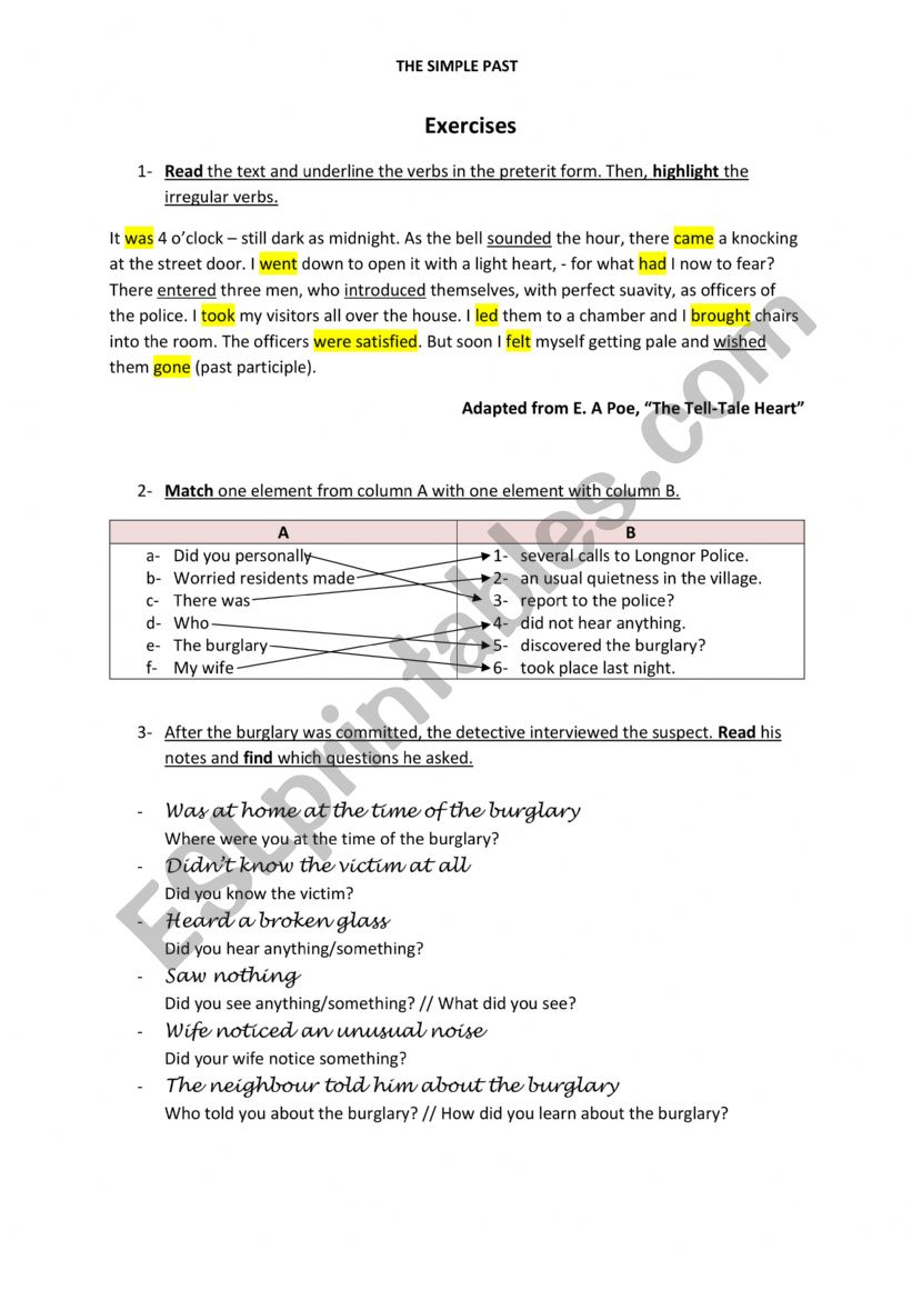 The simple past - The robbery worksheet