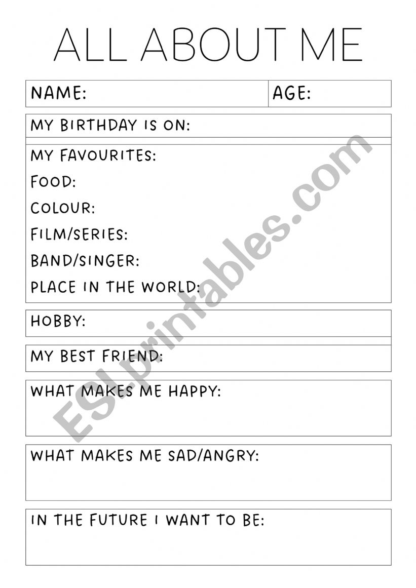 All about me worksheet