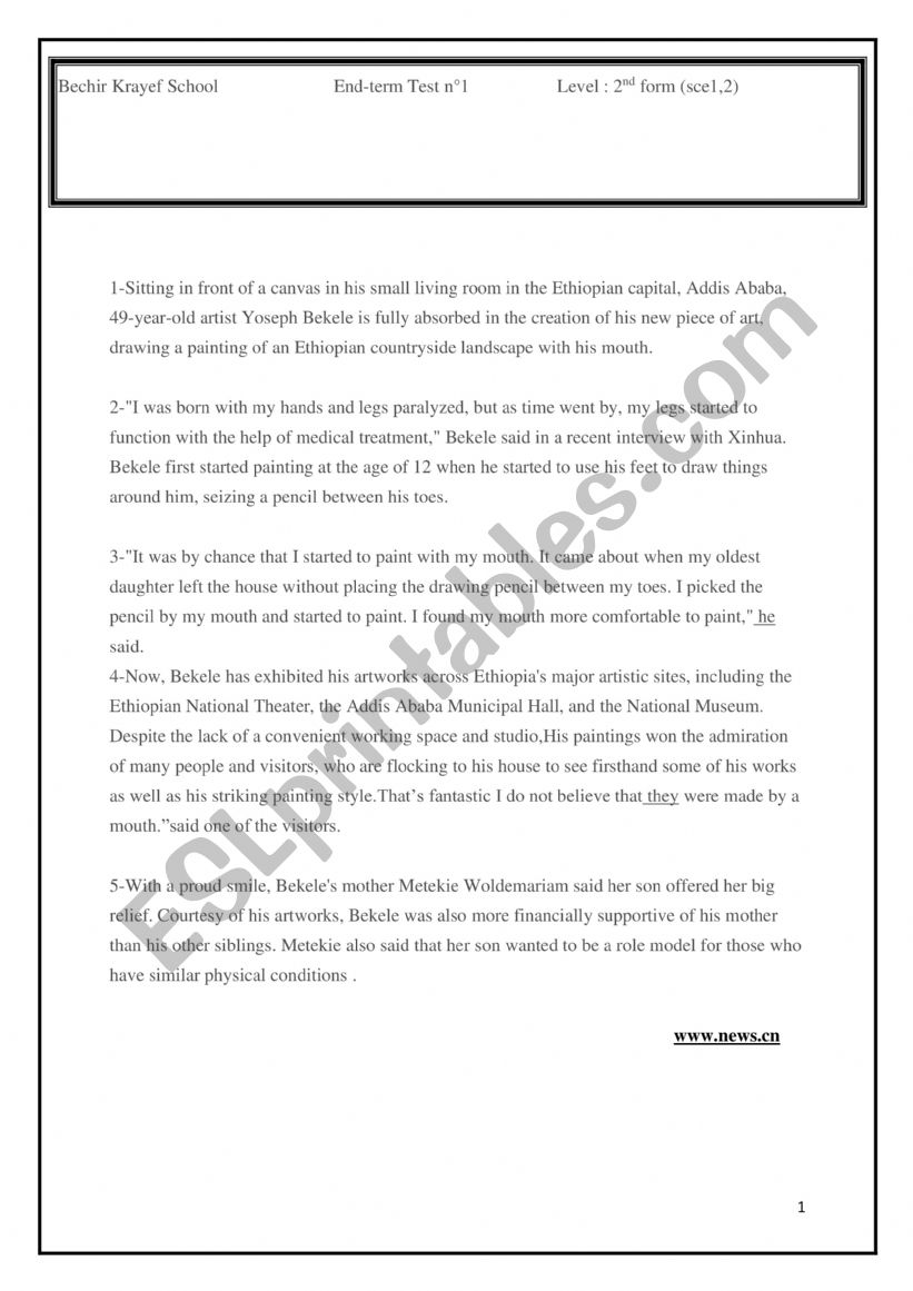 full term test nÂ°2 worksheet