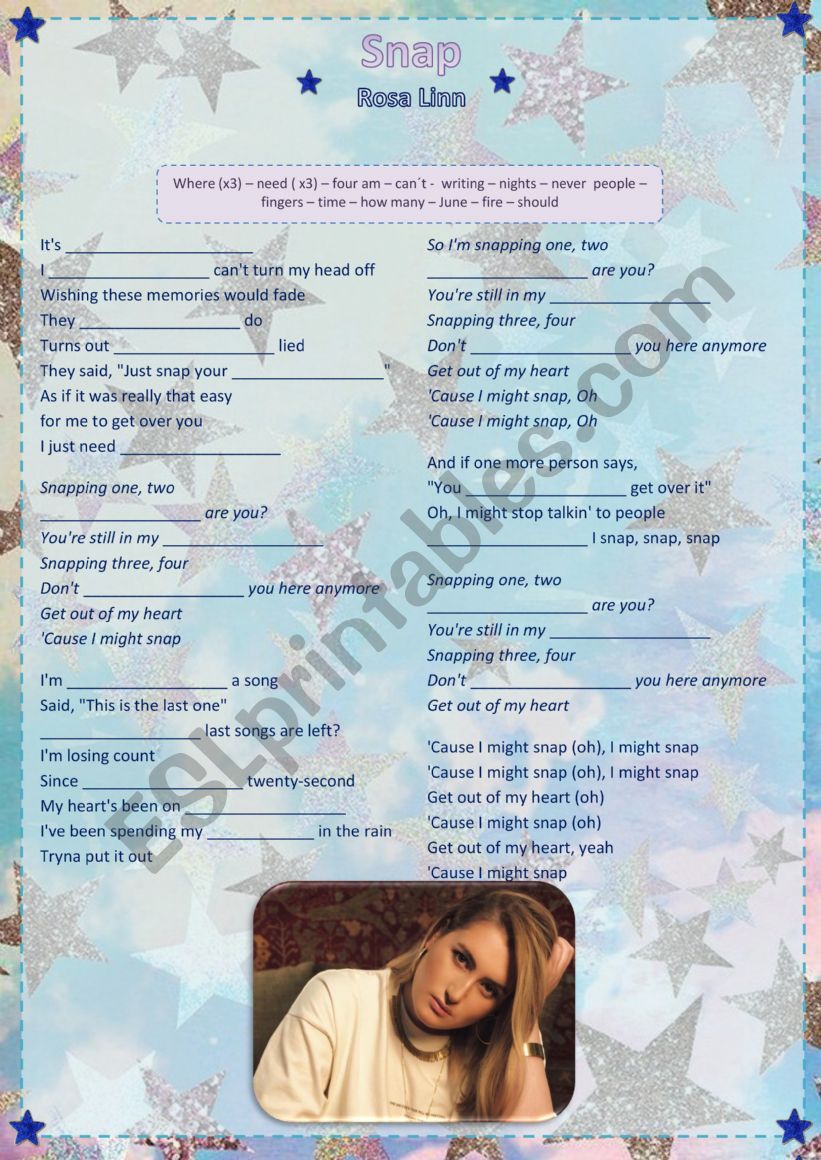 SNAP WORKSHEET - song worksheet