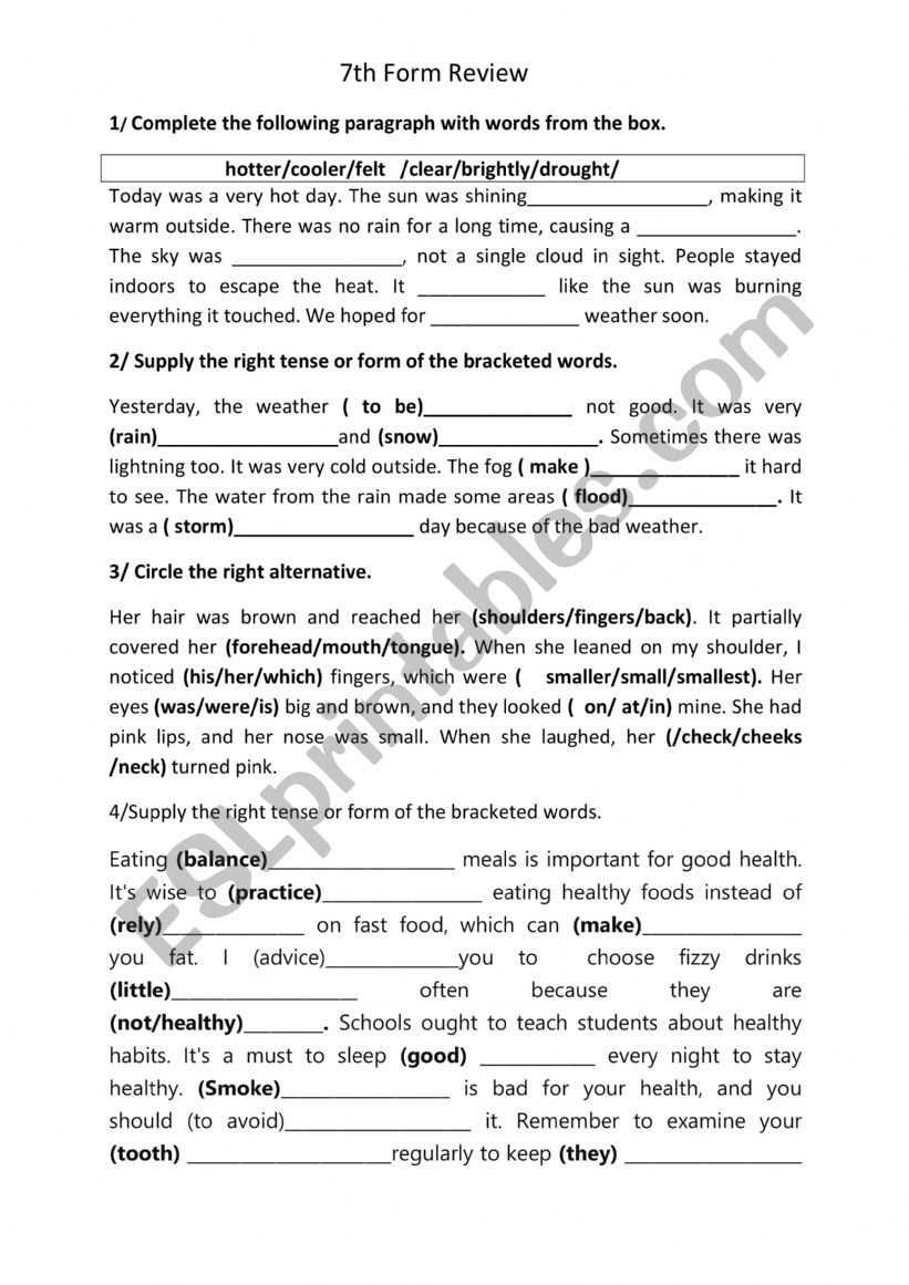 Rewiew worksheet