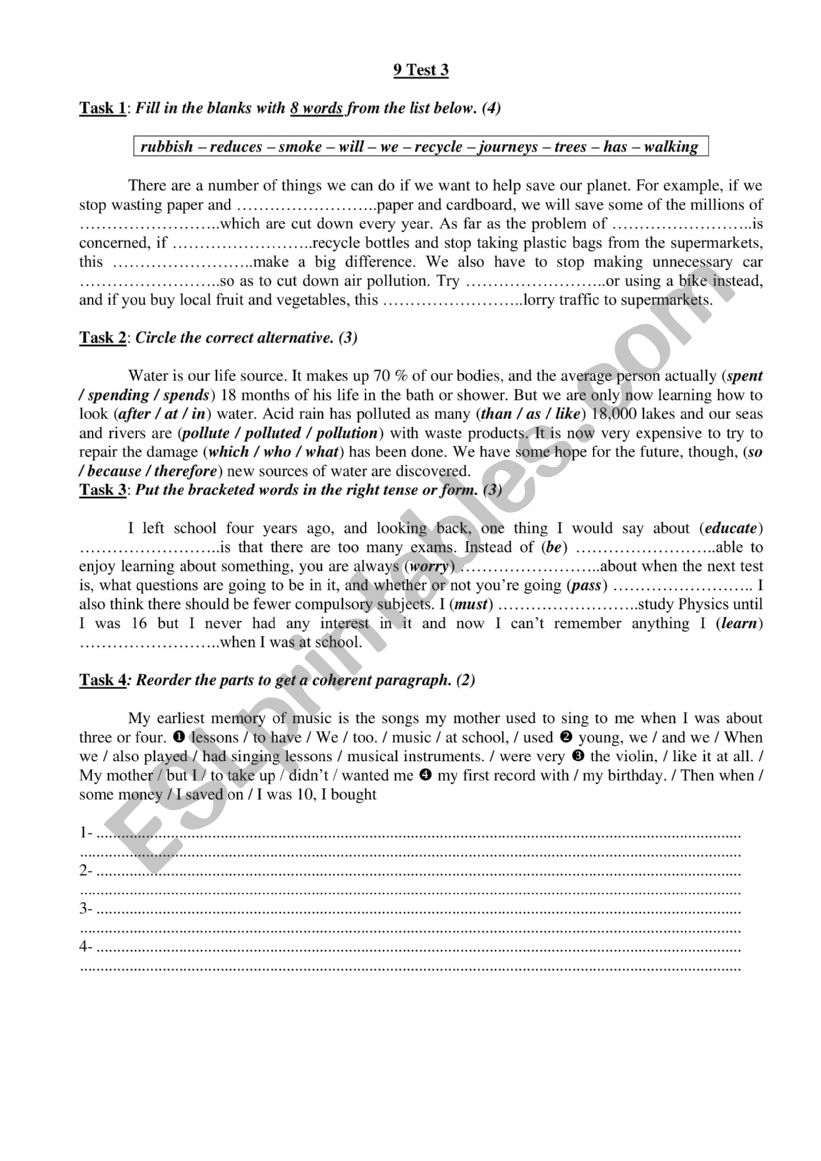 9 Mid Term 2 Test worksheet