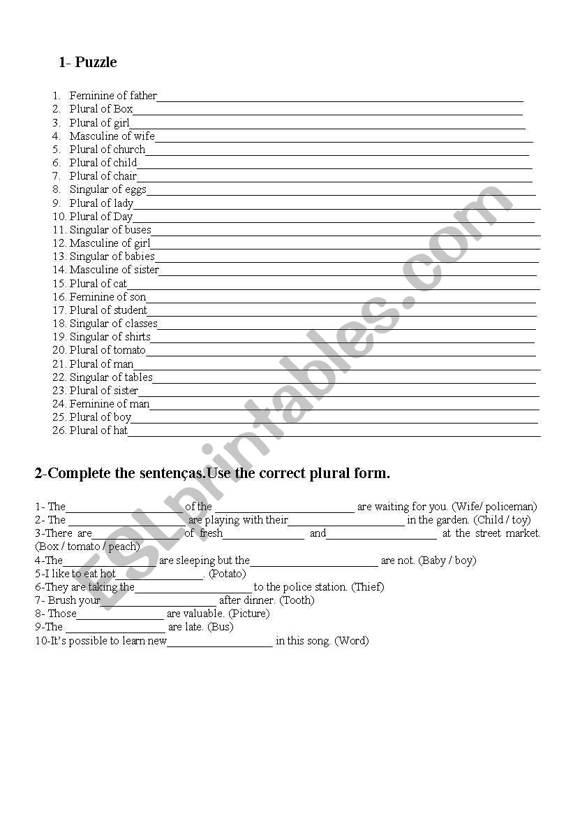 English Worksheets Plural Of Nouns