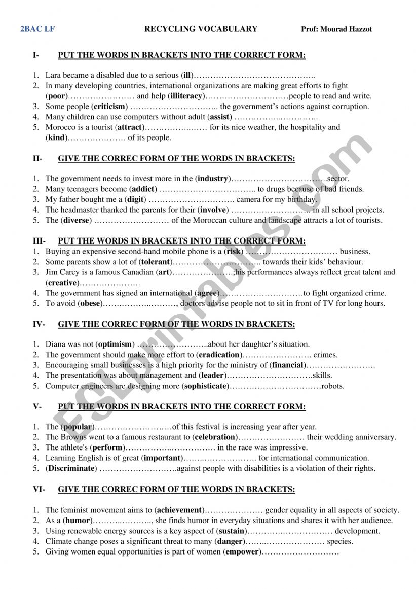 RECYCLING VOCABULARY  worksheet