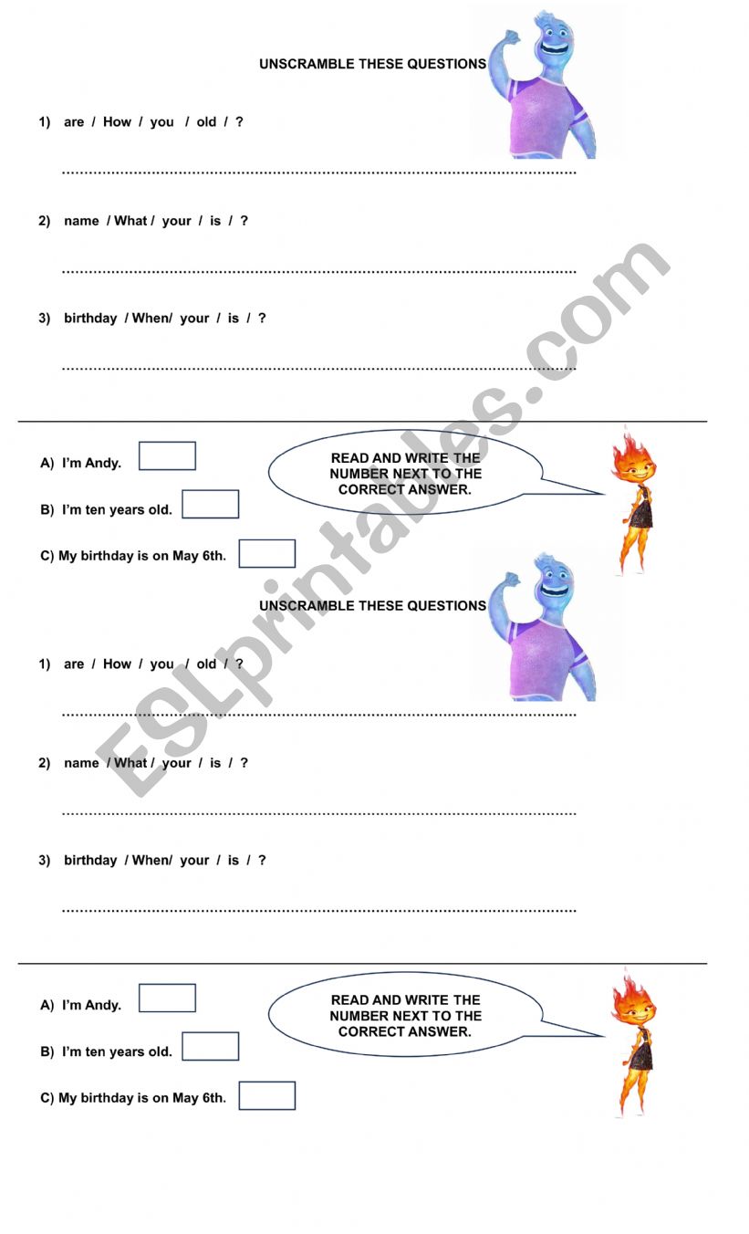 Personal Information worksheet