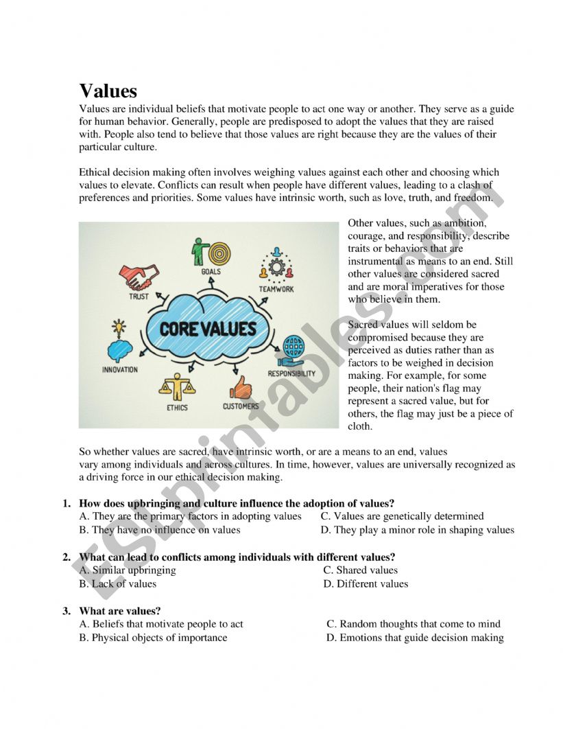 Values worksheet