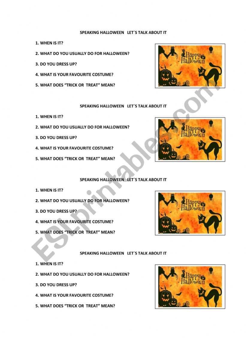 Halloween speaking worksheet