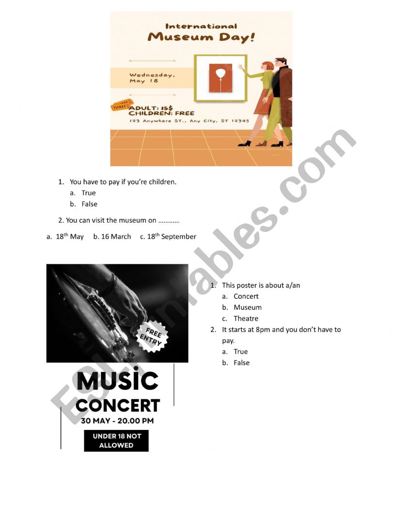 poster comprehension worksheet
