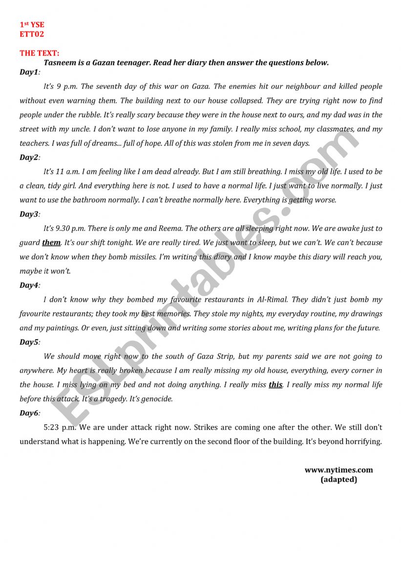 1st YSE: Reading Comprehension for ETT2