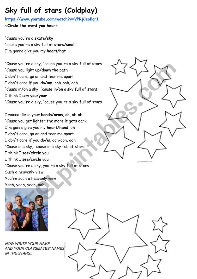Sky full of stars - for kids worksheet