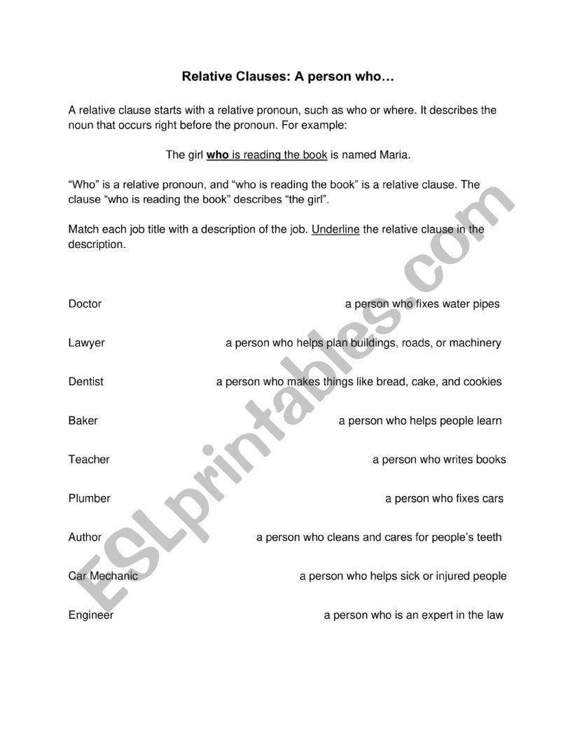 Relative clauses: A person who...