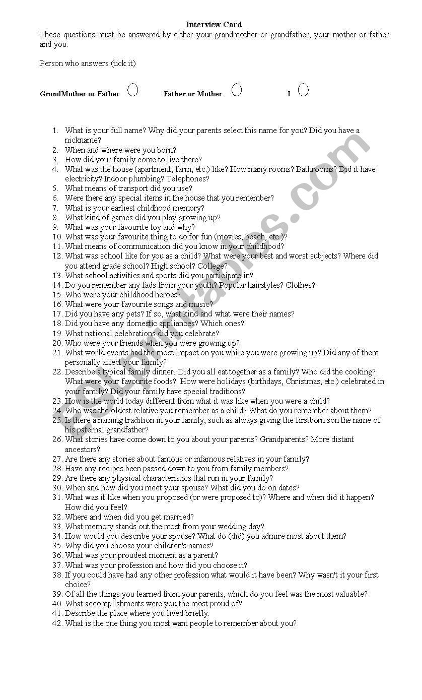 Interview Form worksheet
