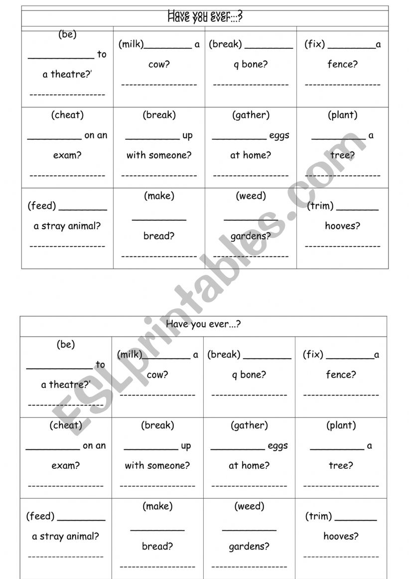 Have you ever...? worksheet