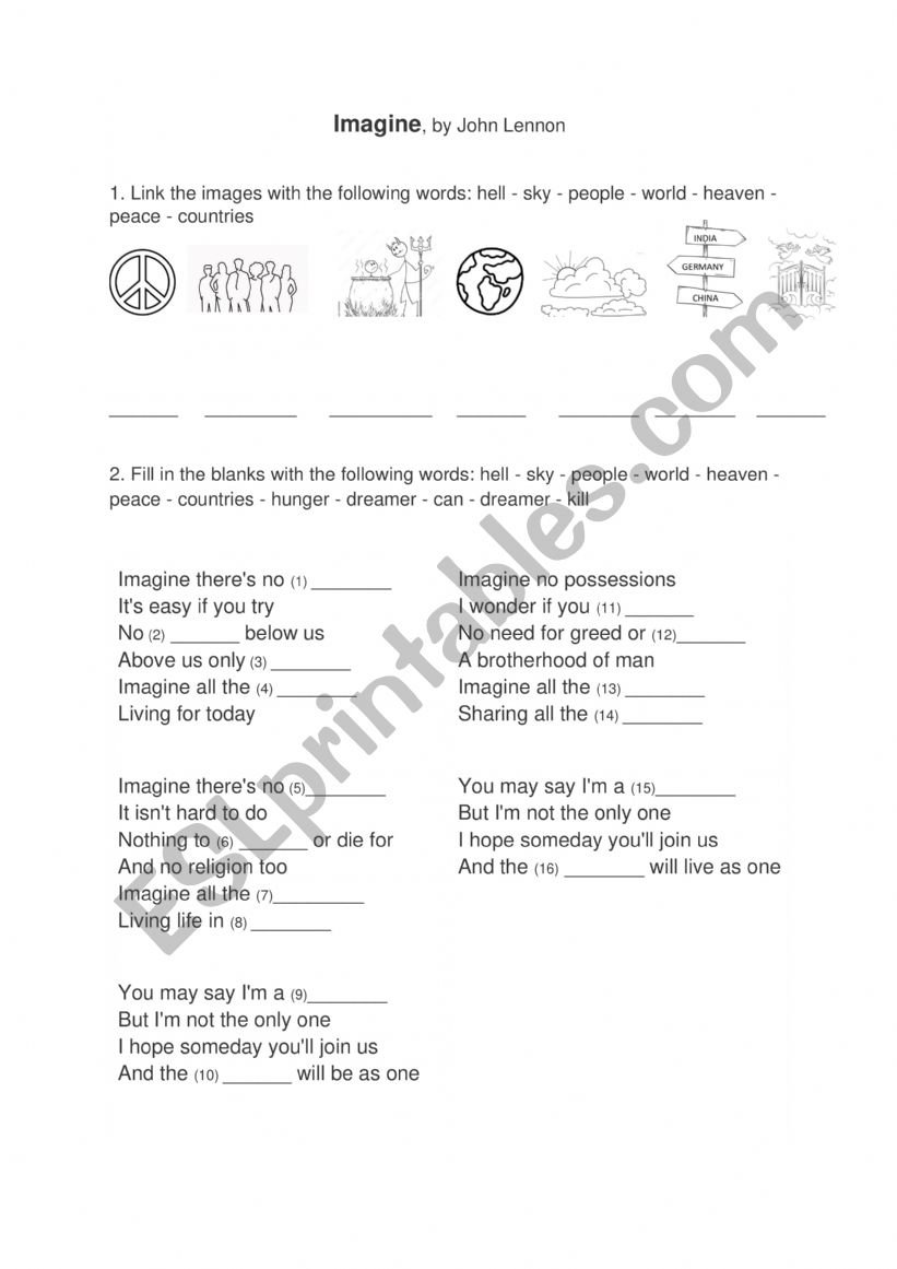 Imagine by John Lennon worksheet