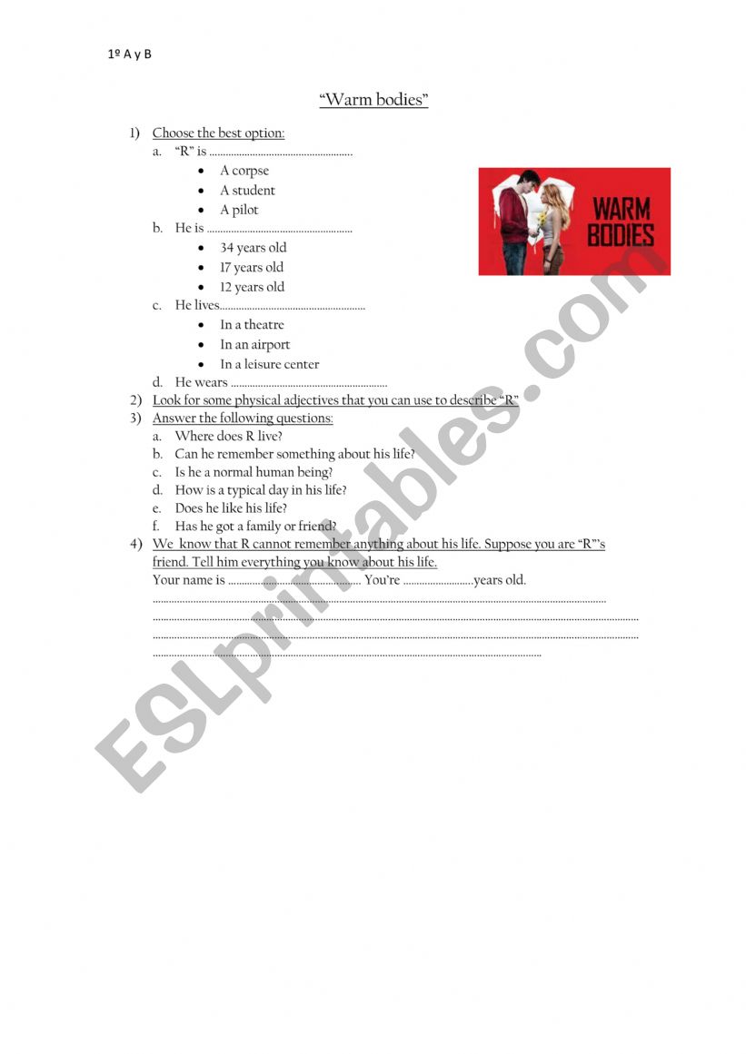 Warm Bodies worksheet