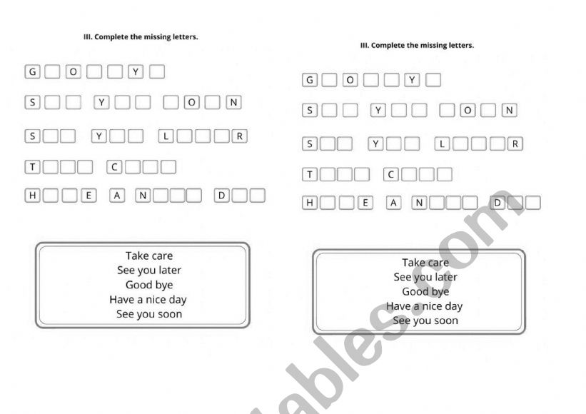 Greetings worksheet