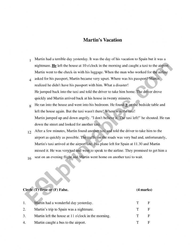 Last Vacation worksheet
