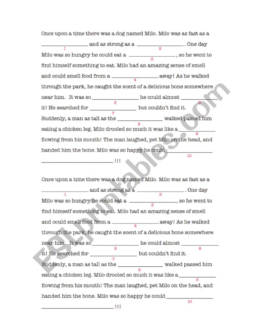 STORY MILO worksheet