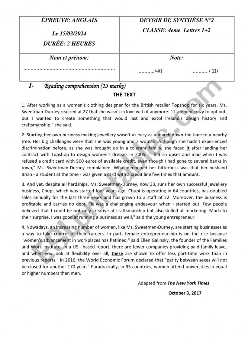 4th arts end of term 2 test worksheet