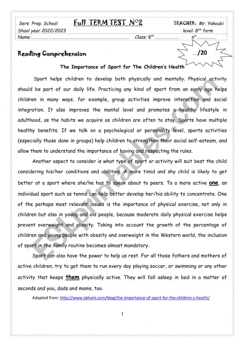 8thform full term test n2 worksheet