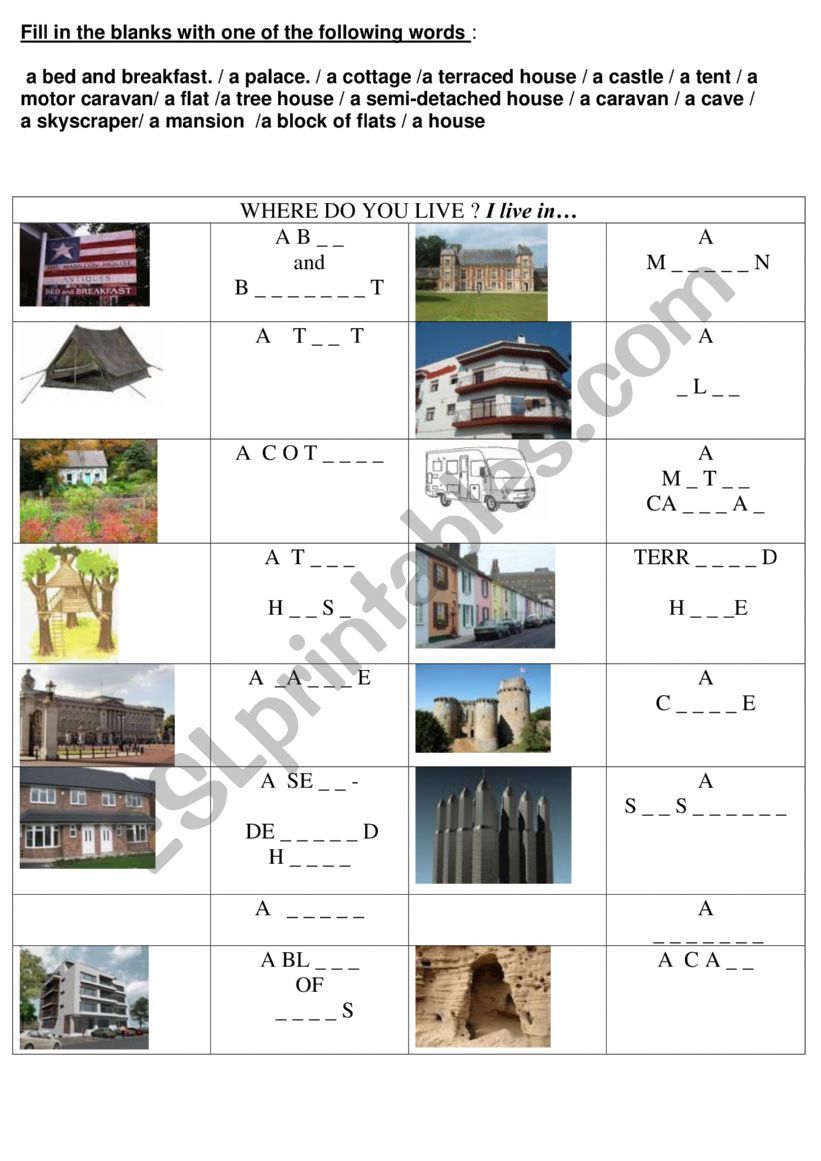 Where do you live? worksheet