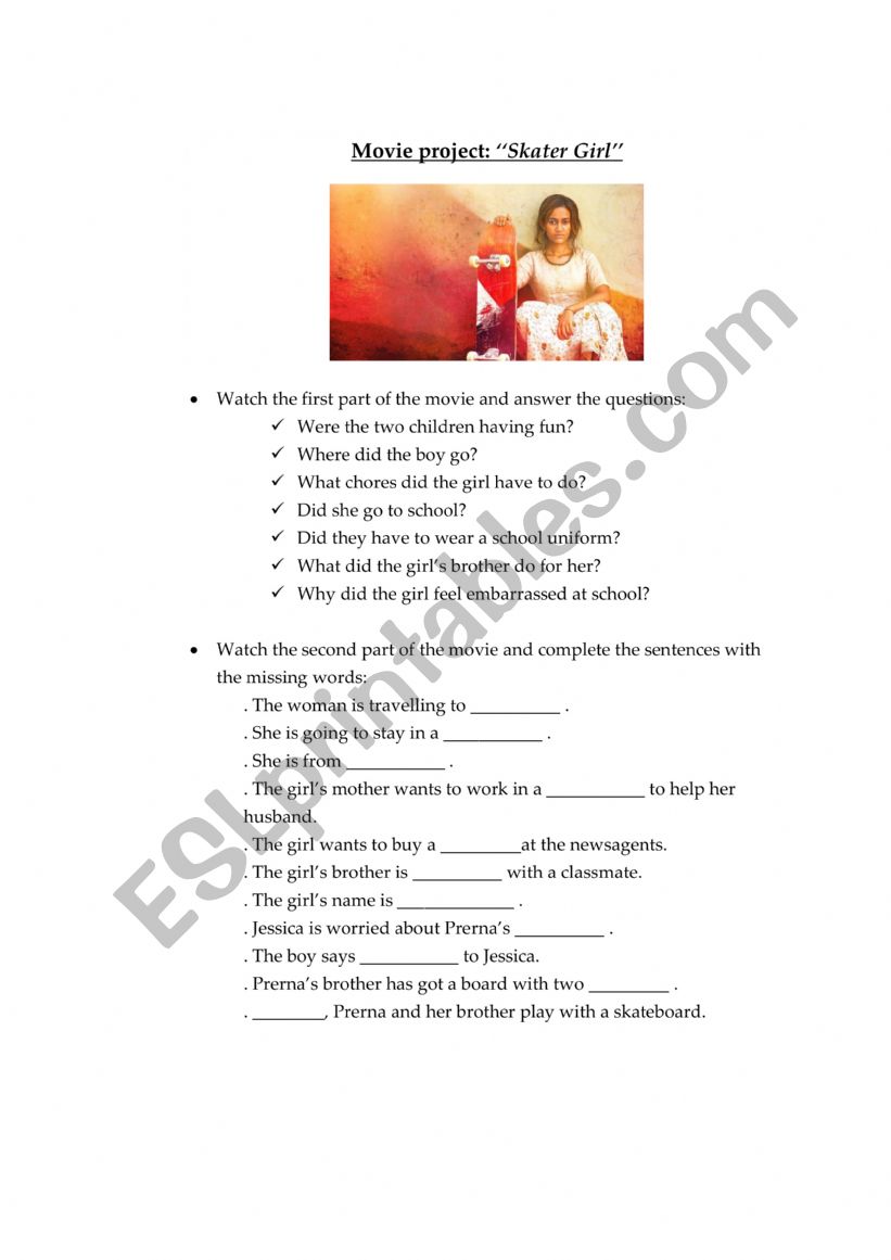 skater girl worksheet