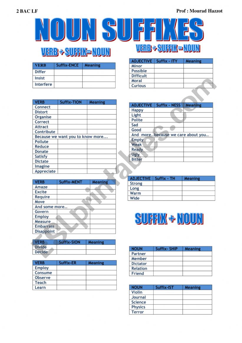 Noun Suffixes  worksheet