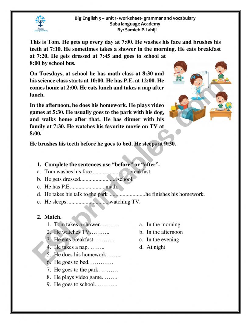 daily routine  worksheet