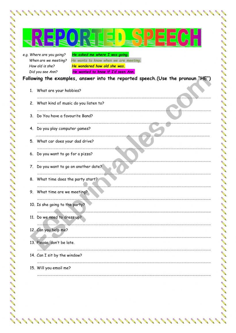 Reported speech worksheet