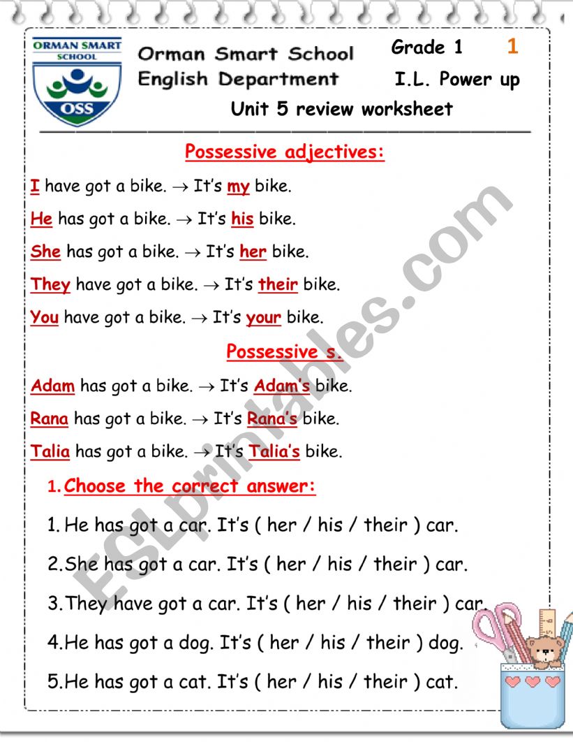 Possessive adjectives worksheet