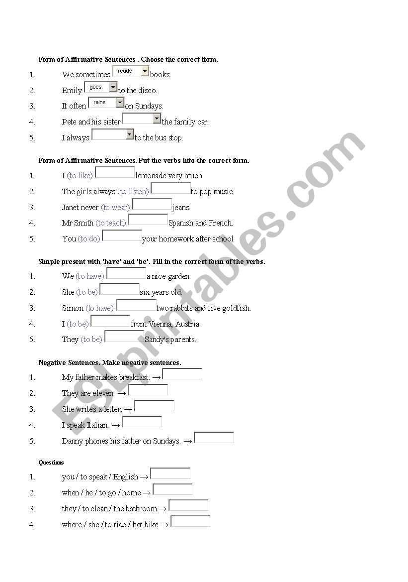 Simple present worksheet