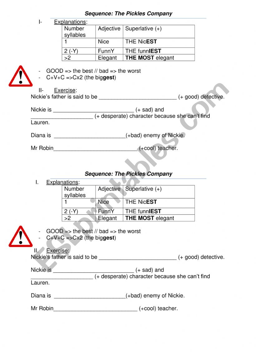 superlative form worksheet