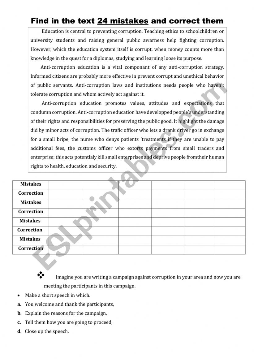 Find the mistakes worksheet