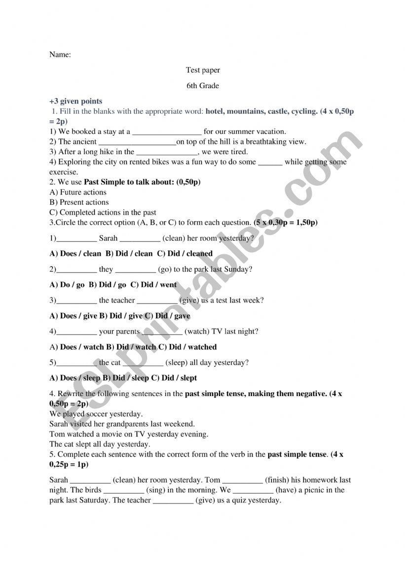 6th Grade Art Textbook Test worksheet