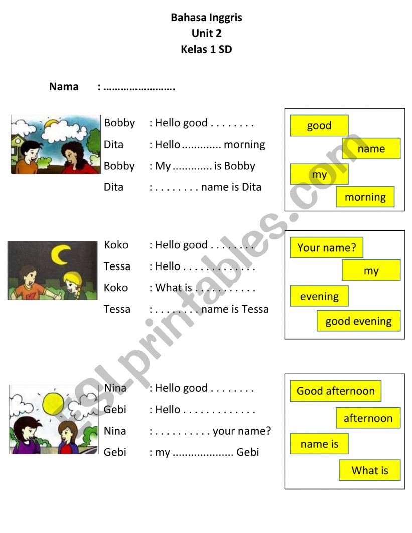 greetings worksheet