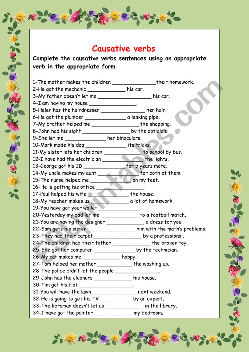 Causative verbs worksheet